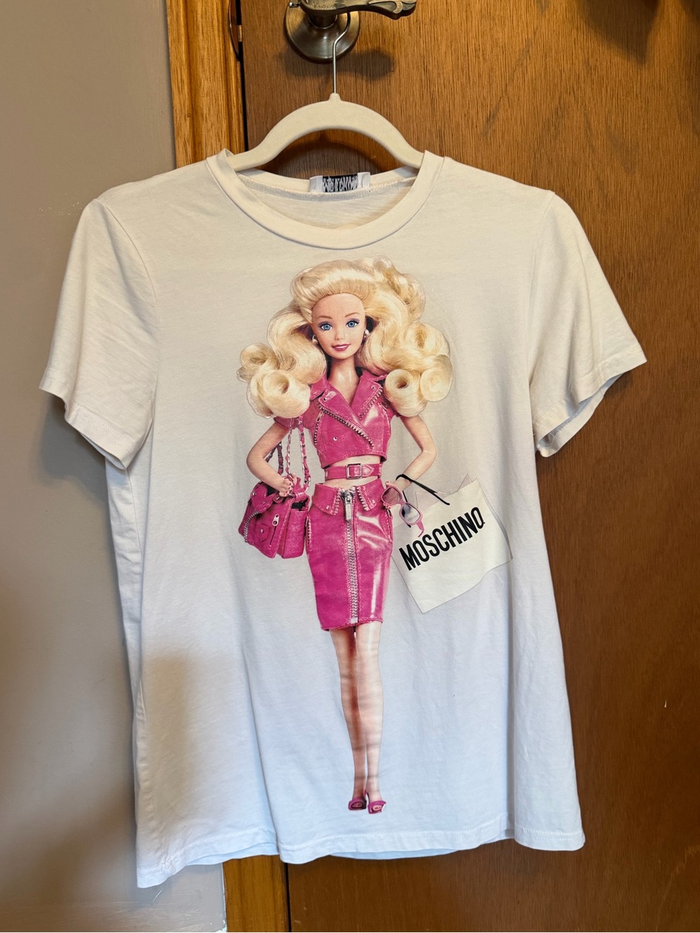 Moschino White Tee with Pink Barbie Graphic